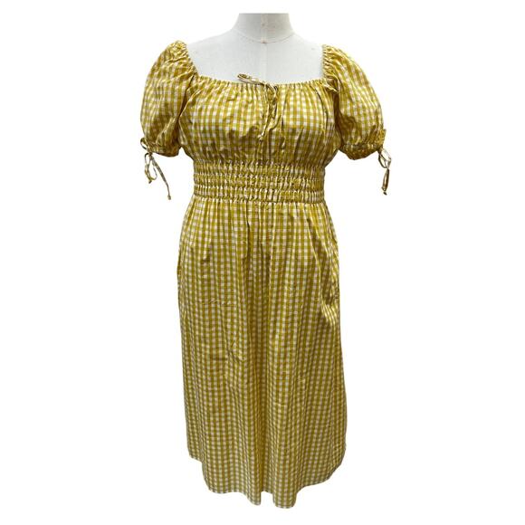 NWT Faithfull the Brand Flora Midi Dress Yellow Mari Check Print Women's Size 12 - Picture 1 of 4
